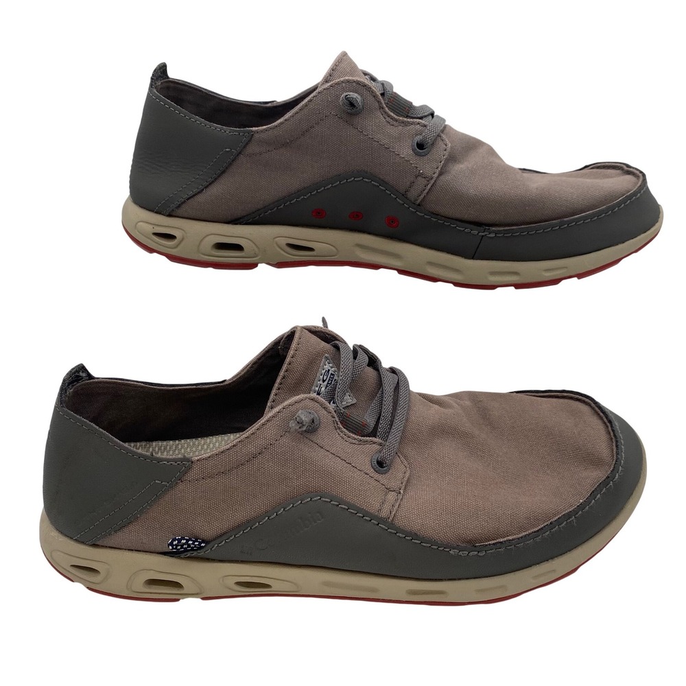 Columbia PFG Bahama Vent Boat Shoes Mens 11 Gray Red BM2658-023 Canvas Loafers